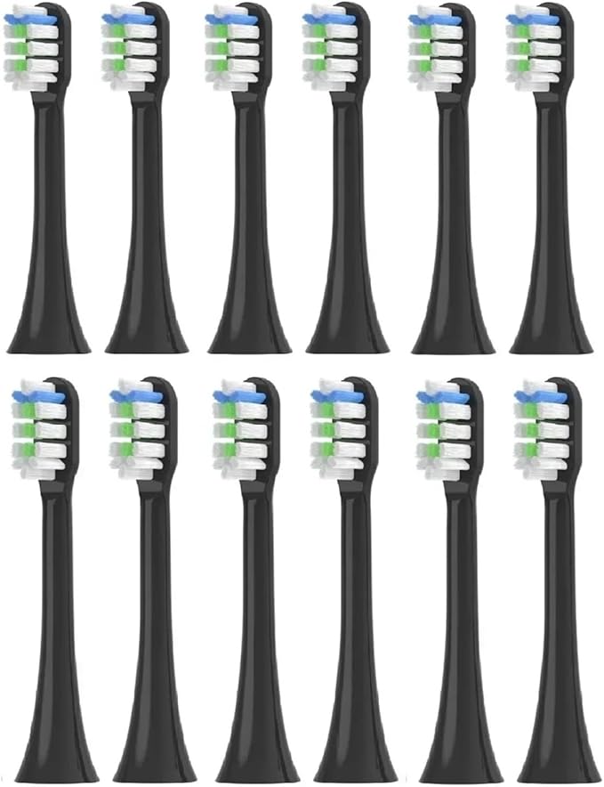 12PCS Replacement Brush HeadsCompatible for V1/X1/X3/X5/X3U/X3PRO/v1/v2 Sonic Electric Toothbrush Sof(Black)