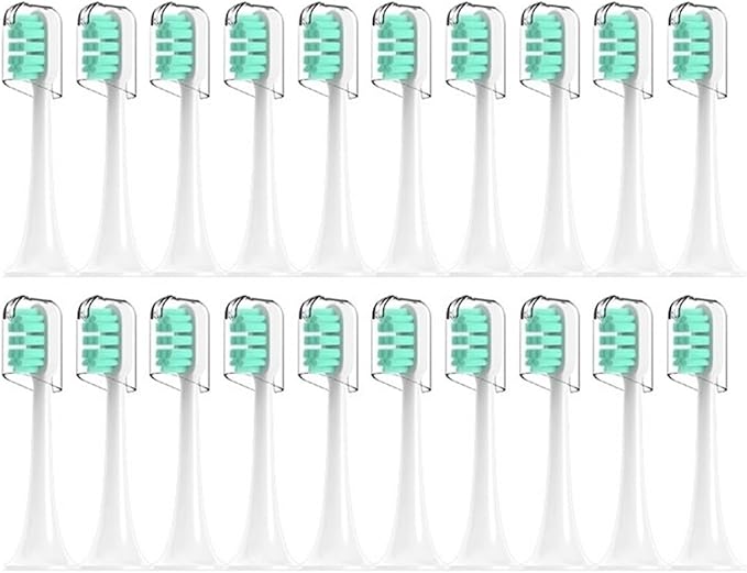 Compatible for T300/T500/T700 Electric Toothbrush Heads Replaceable Refill Nozzles 4 Colors with Anti-Dust Caps 20Pcs(20Green)