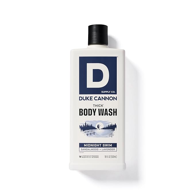 Duke Cannon Midnight Swim Body Wash - Thick High Viscosity Men's Body Wash Exfoliating and Moisturizing Formula Sea Grass and Sandalwood Scents 17.5 oz (3 Pack)