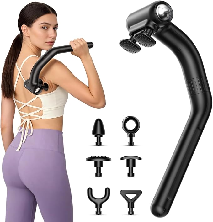 Dual Head Detachable Percussion Massage Gun with Extension Handle 3-in-1 Back Massager for Pain Relief Deep Tissue with 12 Massage Heads Muscle Massager for Arm Shoulder Lower Back Thigh Waist