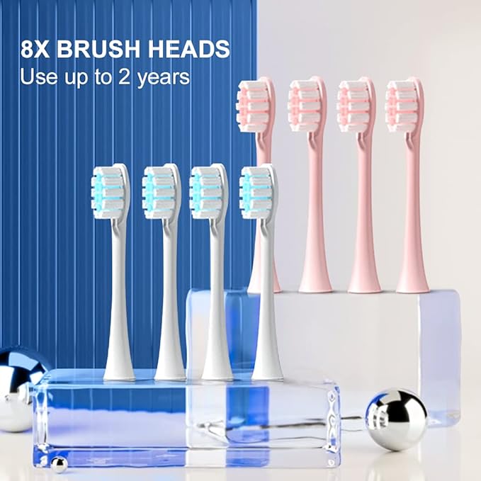 SENWEN 2 Pack Rechargeable Electric Toothbrush with 8 Brush Heads 6 Cleaning Modes Waterproof 2 Minute Timer White&ampPink