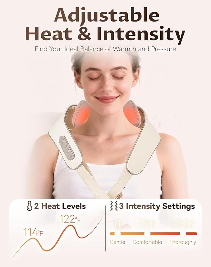 Neck Massager with HeatTherapexa Neck &amp Shoulder Massager6D Shiatsu Back Massager for Pain Relief Deep TissueMassager for Leg Muscle Soreness(Khaki)