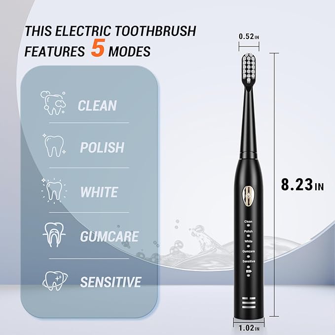 10 Pack Rechargeable Sonic Electric Toothbrush 42000 VPM 6 Cleaning Modes Smart 2-Min Timer USB Rechargeable IPX7 Waterproof 4 Brush Heads