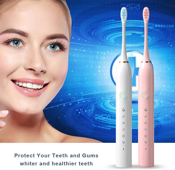 SENWEN 2 Pack Rechargeable Electric Toothbrush with 8 Brush Heads 6 Cleaning Modes Waterproof 2 Minute Timer White&ampPink