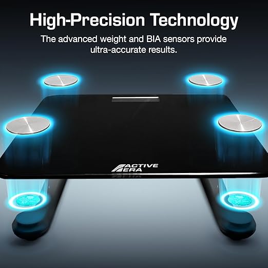 Active Era Digital Bathroom Bluetooth Scales Weight and Body Fat - Fit Track Scale Calculates BMI Body Fat Percentage Muscle Mass - Apple Health Google Fit &amp Fitbit Compatibility (Black)