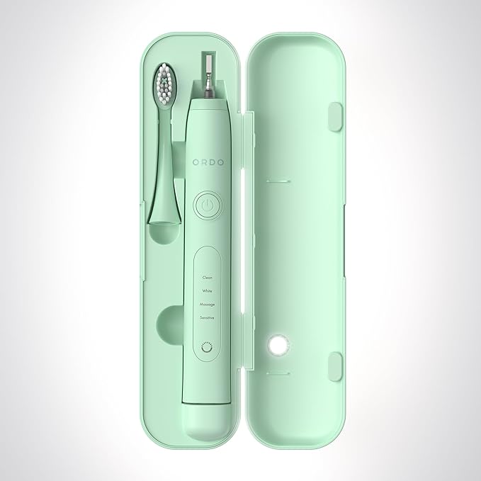 ORDO Sonic+ Electric Toothbrush with Case Sonic Toothbrushes for Adults Charging Travel Case 4 Brushing Modes Fast Rechargeable Battery Silicone Polishing USB Charger Mint Green