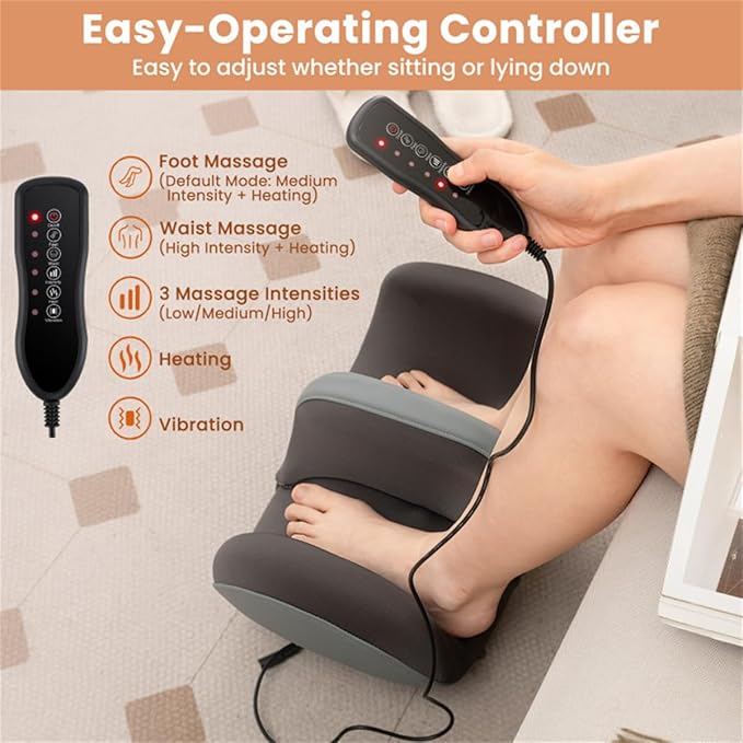 Foot Massager for Neuropathy with 3 Modes &amp 3 Intensities Electric Foot Calf Thigh Arm Massager for Plantar Fasciitis Neuropathy ReliefGift for Mom Day Valentine's Day (Grey-Removable Partition)