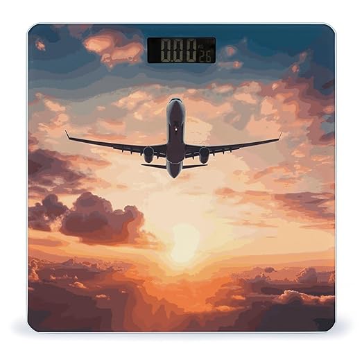 Airplane Sunset Sky Weight Scale Digital Electronic Scales Bathroom Scale Larg LCD Backlight Display High Precisio MeasurementsTempered Glass