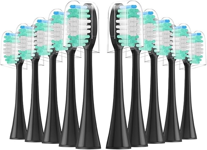 10PCS Replacement Electric Toothbrush HeadsCompatible for AquaSonic Black Series/Vibe Series Pro/Duo Pro(10pcs BK)