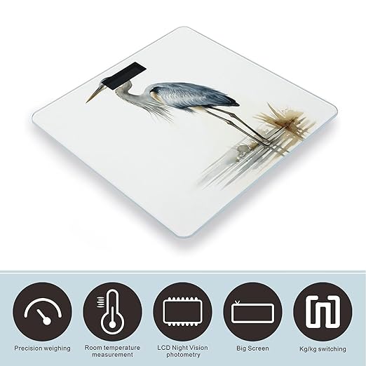 Long-beaked HeronScale for Body Weight with LCD High Precision Weighing Scales Fashion Sturdy Tempered Glass Weight Scales Easy-to-Read Digital Bathroom Scale for Daily 400lb