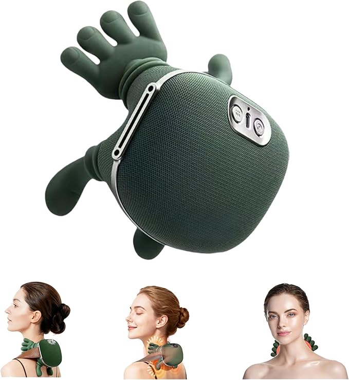 Neck Massager Bionic Heated Massager Portable Shiatsu Neck and Back Massager Electric Deep Tissue 4D Kneading Massage Simulated Human Hand Design for Pain Relief and Muscle Relax (Green)