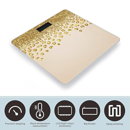 Digital Bathroom Weighing Scale Energy Saving Scale Smart Scale for Body Weight Gold Glitter Pattern Cheetah Leopard Print