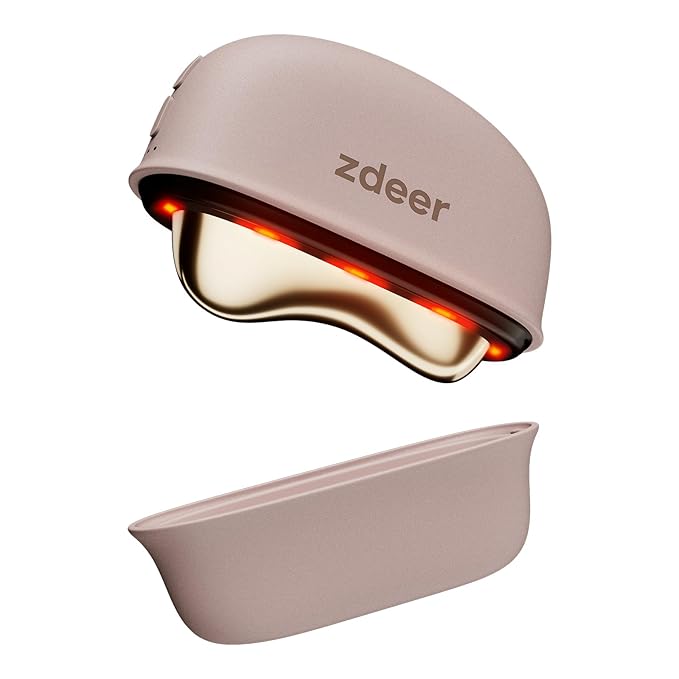 ZDEER LED Red Light Therapy for Face &amp Neck Massager Facial Care Device – Electric Gua Sha Brass Tool with Heat &amp Vibration for Firming Sculpting &amp Skincare Pink