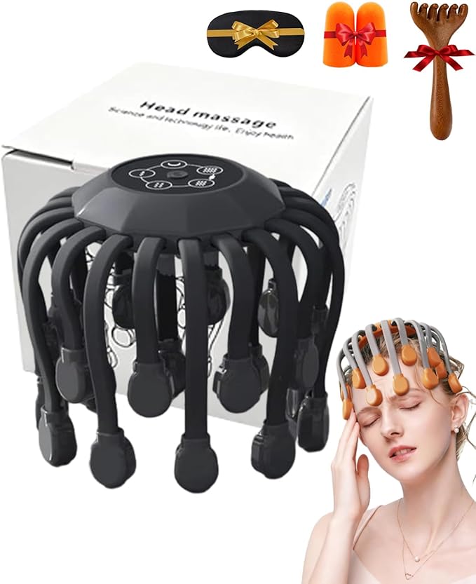 Head Massager Official Anti-Stress Massager for Migraines with 5 Modes &amp 3 Levels Adjustable 360° Cordless Touch Scalp Massager for Stress Relax &amp Sleep Aid (Black)