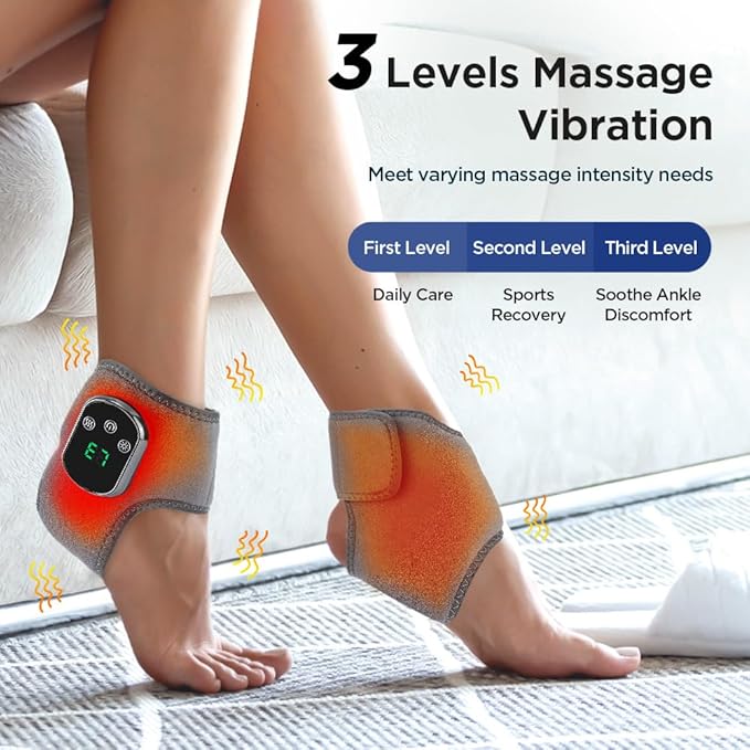 Portable Foot and Ankle Massager with Heat – 3-Speed Vibration &amp 5-Temperature Settings Wireless for Pain Relief Swelling Plantar Fasciitis Travel &amp Home Use (2)
