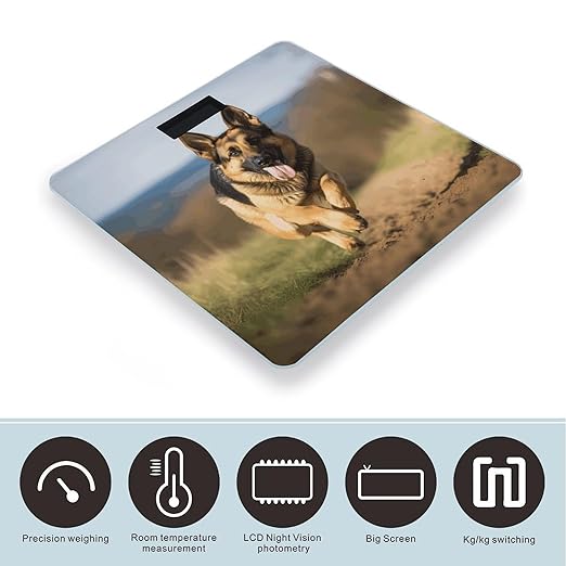 Running German Shepherd Dog Scale for Body Weight Highly Accurate Digital Bathroom Body Scale Digital Bathroom Scales for People Anti-Slip Large LCD Display Smart Scales