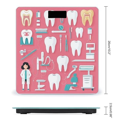 Women's Digital Bathroom Weighing Scale Automatic Switch Energy Saving Scale Smart Scale for Body Weight Teeth Dental Seamless Pattern Pink