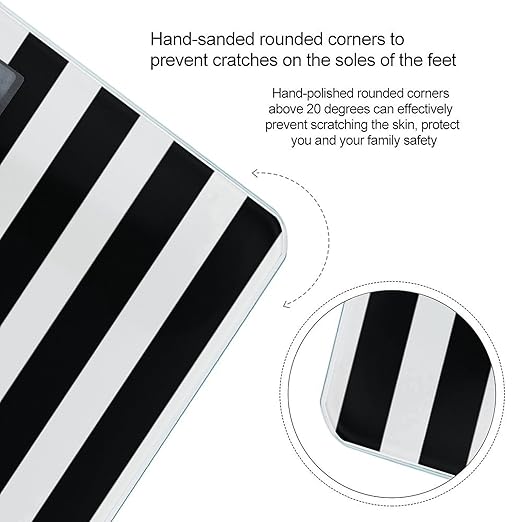 Black &amp White Stripe Scale with LCD Precision Weighing Scales Sturdy Tempered Glass Weight Scales Easy-to-Read Anti-Slip Weight Digital Bathroom Scale for Daily