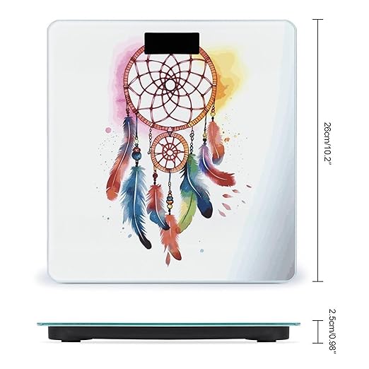 Watercolor Dream Catcher Scale with LCD Easy-to-Read Anti-Slip Weight Digital Bathroom Scale Precision Weighing Scales Sturdy Tempered Glass Body Weight Scales for Daily Use