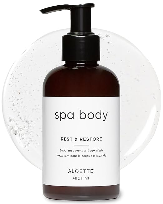 Aloette Lavender Body Wash Rest &amp Restore - Hydrating &amp Moisturizing Body Wash for Dry Skin with Natural Aloe Vera &amp Vitamin E - Exfoliating &amp Rejuvenating Skin Care Products for Men