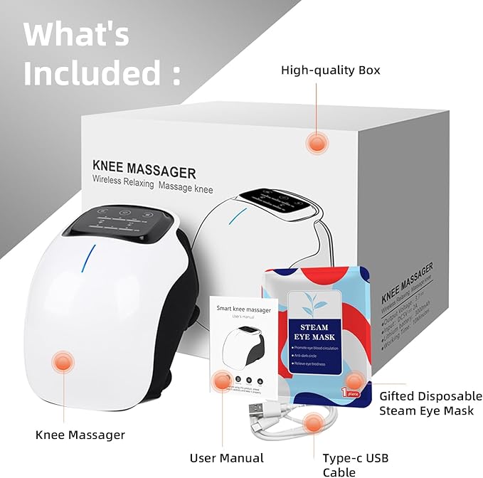 Wireless Knee Massager with Heating Comfort Vibration Red Light Adjustable Straps Cordless Design with Heating Pads for Eye Relaxations Muscles and Knee Massage Device