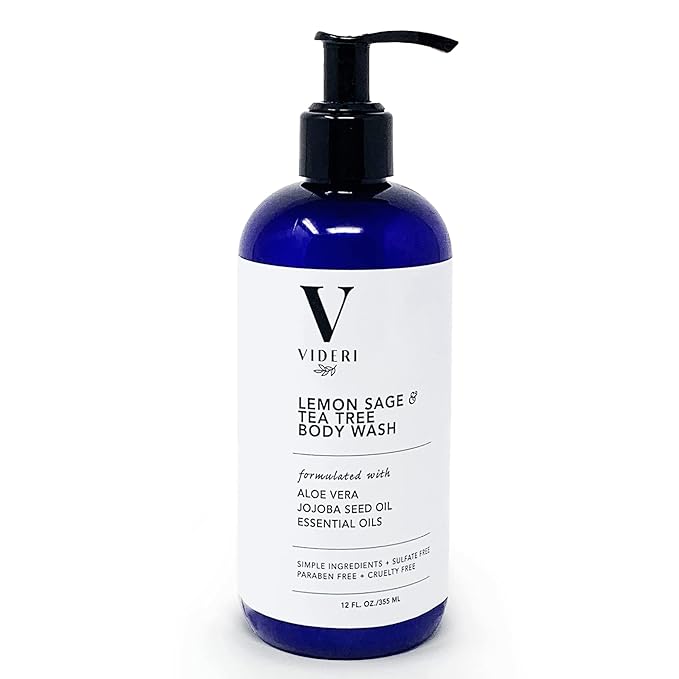Sulfate Free Body Wash for Sensitive Skin Lemon Sage &amp Tea Tree Body Wash - Essential Oils Aloe Vera &amp Jojoba - Antioxidant Rich Gentle on Skin &amp Fresh Citrus Scent - Large 12 fl oz