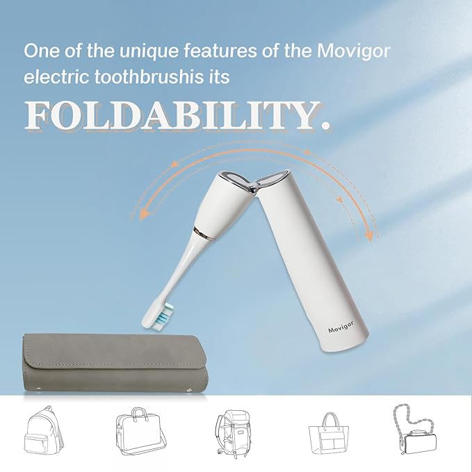 Foldable Electric ToothbrushUVLED-Cleaning Sonic Electric Toothbrushes for Adults with 4 Brush Heads Flexible Amplitude and USBC Fast Rechargeable Travel Toothbrush -White