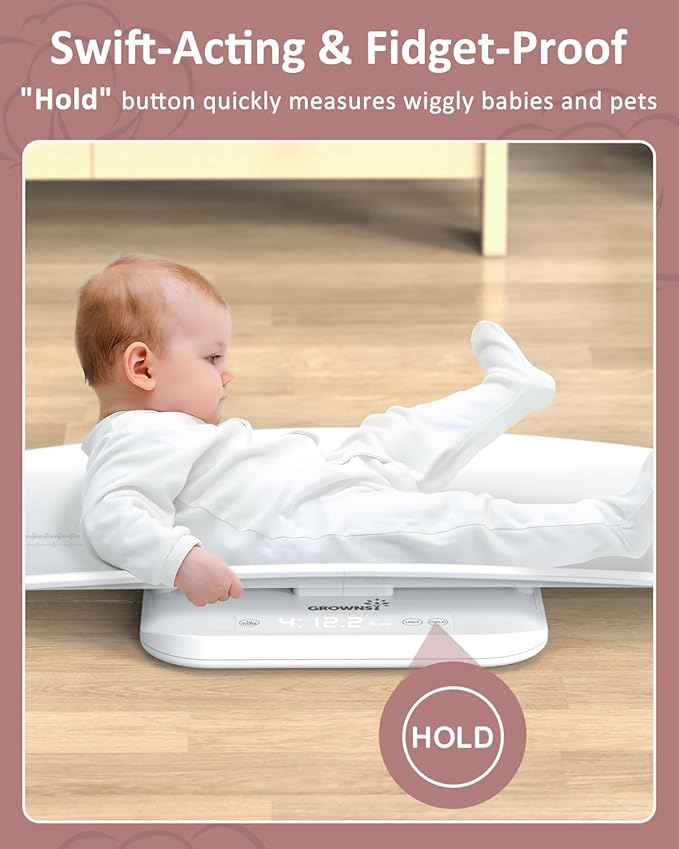 GROWNSY Smart Baby/Pet ScaleDigital Baby Weight Scale with App for Tracking Growth of Infant ToddlerPuppyand Cat—Supports Up to 330 lbs with Hold Function 27-inch Height Measurement5 Units