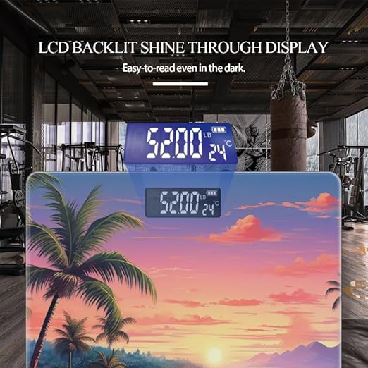 Digital Scale for Body Weight Highly Precision Bathroom Weight Scale 400 lbs with Backlit Display Personalized Scale for Home-Beautiful Tropical Beach with Palm Trees and The Sun Setting