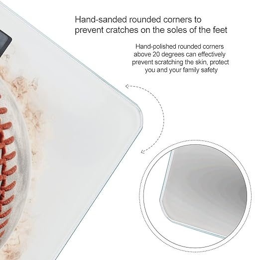 Baseball Scale with LCD Precision Weighing Scales Sturdy Tempered Glass Weight Scales Easy-to-Read Anti-Slip Weight Digital Bathroom Scale for Daily