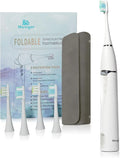 Foldable Electric ToothbrushUVLED-Cleaning Sonic Electric Toothbrushes for Adults with 4 Brush Heads Flexible Amplitude and USBC Fast Rechargeable Travel Toothbrush -White