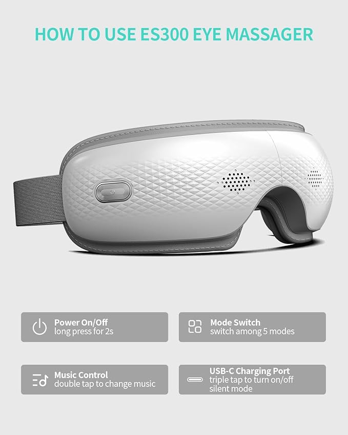 SKG Eye Massager with Heat &amp Music Valentine's Day Gifts for Her Him Foldable Sleep Mask for Migraine &amp Eye Strain 5 Massage Modes for Tired Eyes Relax Birthday Gifts for Dad Mom Men Wo
