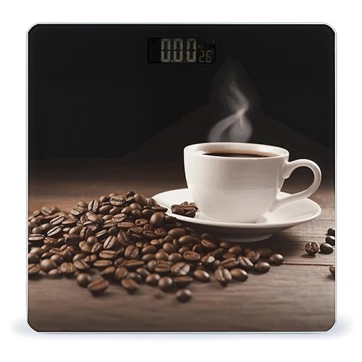 Coffee Cup and Coffee Bean Scale for Body Weight Safe Rounded Corners Tempered Glass Digital Bathroom Scale LED Display 400lb Capacity Weight Scales with High Precision Sensors