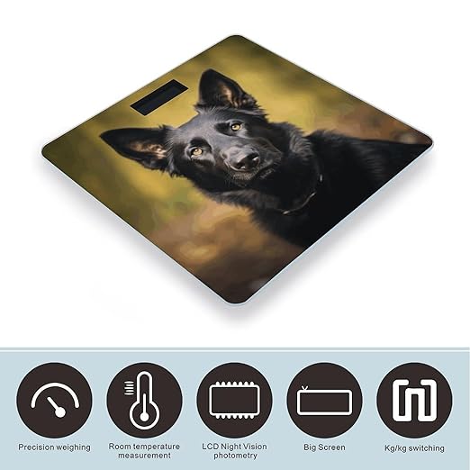 Black German Shepherd Dog Scale with LCD Precision Weighing Scales Sturdy Tempered Glass Weight Scales Easy-to-Read Anti-Slip Weight Digital Bathroom Scale for Daily