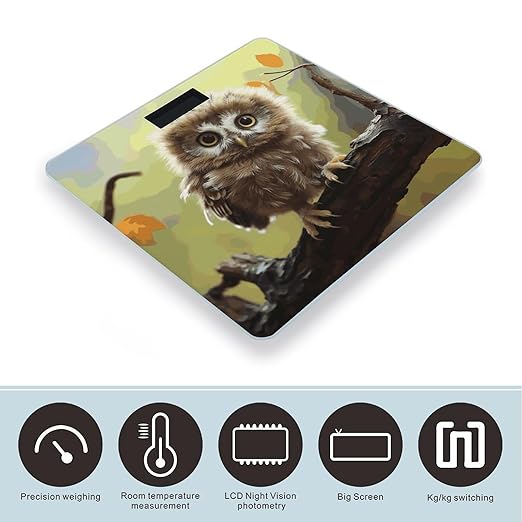 Real Cute Baby Owls Digital Bathroom Scale for Body Weight with High Precision Digital Weighing Scale with BMI Clear LCD Display and Step-On Measures Weight Up to 180kg