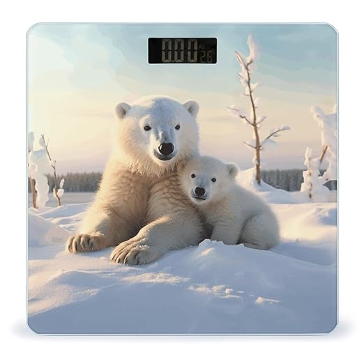 Cute Polar Bears Bathroom Scale Large LCD Backlight Display Digital Scale Rounded Corners Body Scales Automatic Power On/Off Bathroom Scales for Home Bedrooms