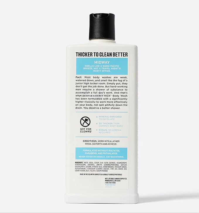 Duke THICK Cannon High Viscosity Body Wash/MIDWAY (Scent: Citrus + Cedarwood) Smells like a warm pacific breeze not a travel agent's musty office - NEW 18oz