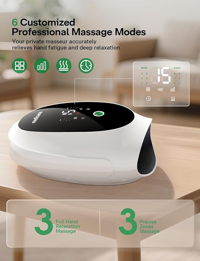Medisana Hand Massager for Arthritis and Carpal Tunnel 6 Modes 6 Intensities Hand Massager with Heat and Compression Large LCD Display Full Hand &amp Wrist Massager Christmas Gifts for Men Women