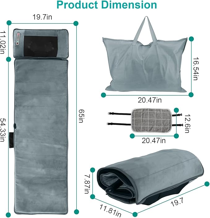 KOCASO Full Body Massage Mat with Heat - 10 Vibration Motors &amp 9 ModesBack Massager Neck Massager with with Neck Massage Pillow Timer Anti-Slip Bottom