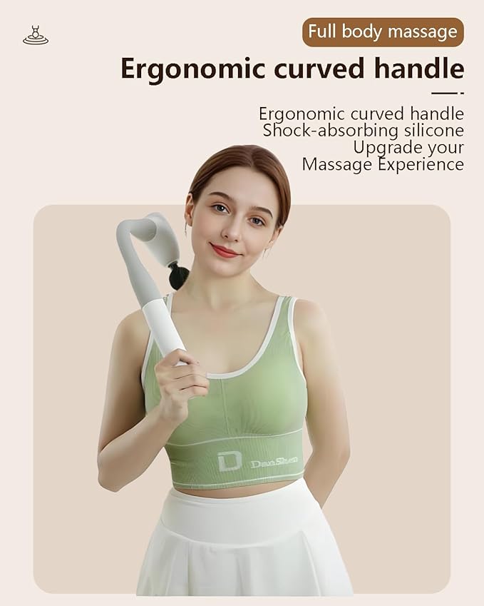 Massage Gun with Extended Handle Upgraded U-Shaped Back Massager Reaches Hard-to-Access Muscles 4 Massage Heads &amp 4 Speed Levels Body Massager for Back Waist Neck Shoulder Leg White