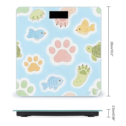 Animal Paw Prints Cute Colorful Smart Scale for Body Weight Digital Bathroom Scale Toughened Glass Weight Scale with Large LCD Backlight Display High Precision Scales Weighing Machine