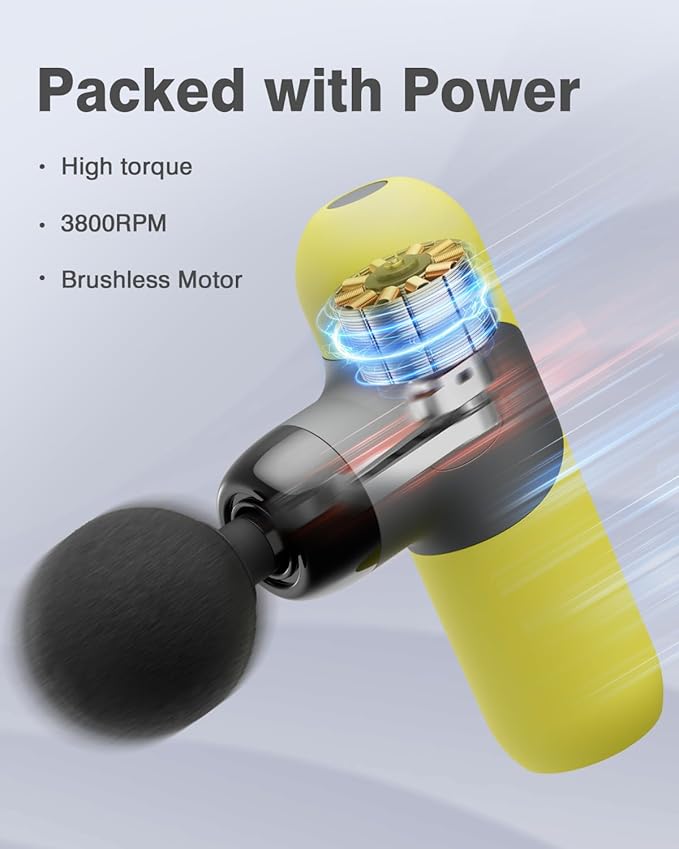 Morelax Mini Massage Gun Portable Deep Tissue Muscle Percussion Massager Electric Handheld Sport Massager with 6 Massage Heads 4 Speed Best Gift (Yellow)
