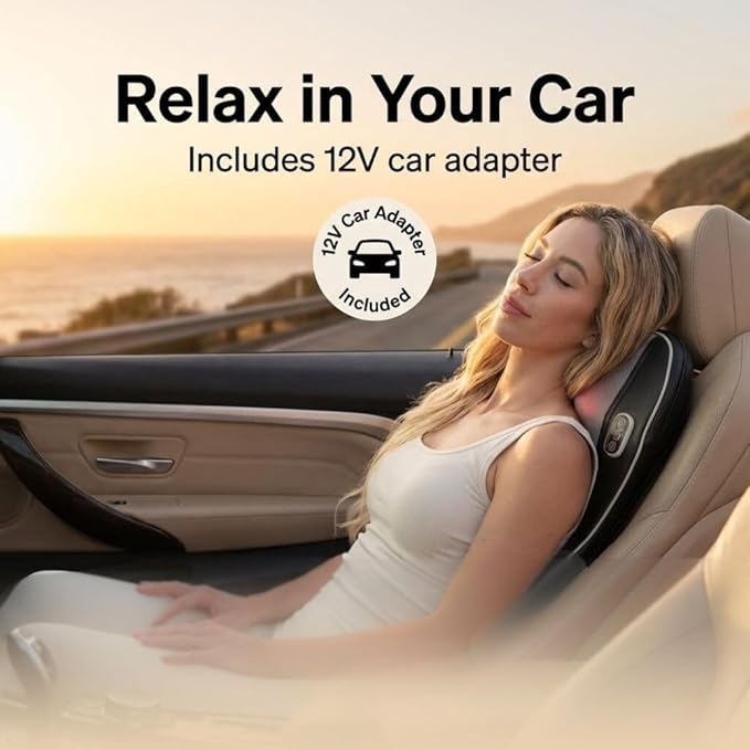 Shiatsu Massage Pad with Heat - Deep Kneading Back &amp Neck Massager Cushion for Pain Relief - Transform Any Chair into a Personal Massage Therapist