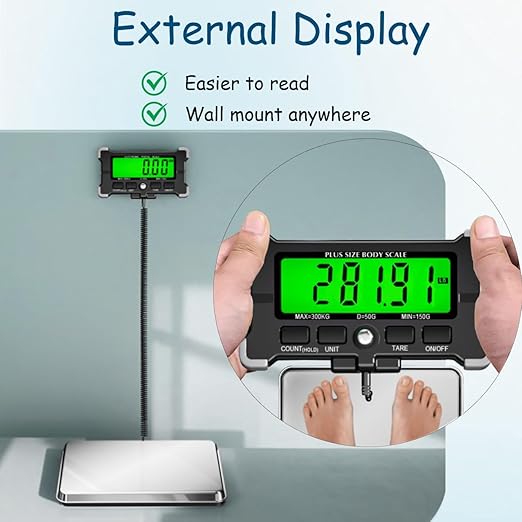 Urby Extra Wide Scale for Body Weight Talla Extra Balanzas para Pesar Personas Plus Size Scale with Easy to Read External Display. Gift for Seniors Plus Size Person. 300kg/660lb Capacity.