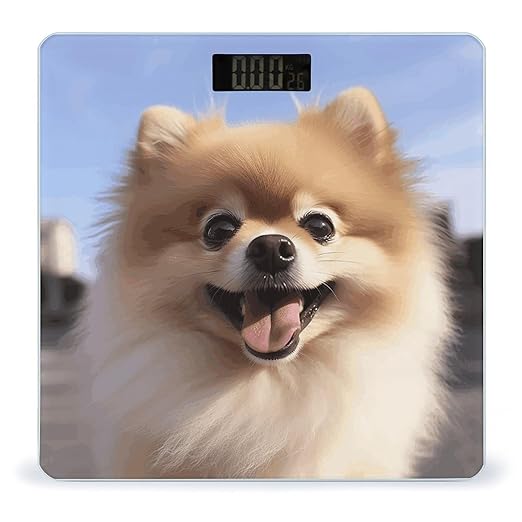 Happy Pomeranian Scale for Body Weight High Precision Digital Weight Scales with LCD Display Anti-Slip Sturdy Slim Tempered Glass Bathroom Scale for Home Use