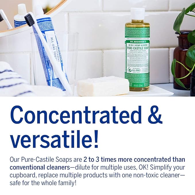 Dr. Bronner's - Pure-Castile Liquid Soap (Almond 32 ounce) - Made with Organic Oils 18-in-1 Uses: Face Body Hair Laundry Pets and Dishes Concentrated Vegan Non-GMO