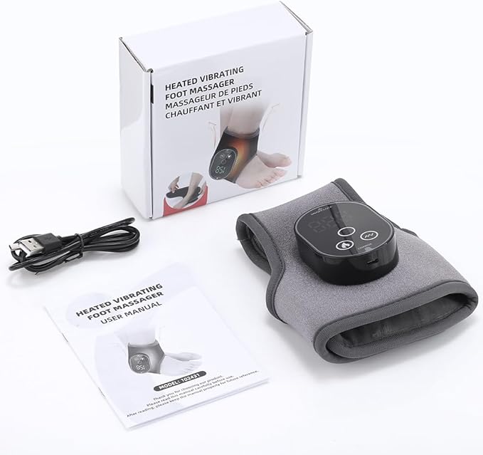 Foot Massager for Pain Relief Foot Renew Ankle Massager Ankle Heating Pad Heated Brace Wrap with 4 Heat Levels and 3 Vibration Modes for Women Men (Grey)