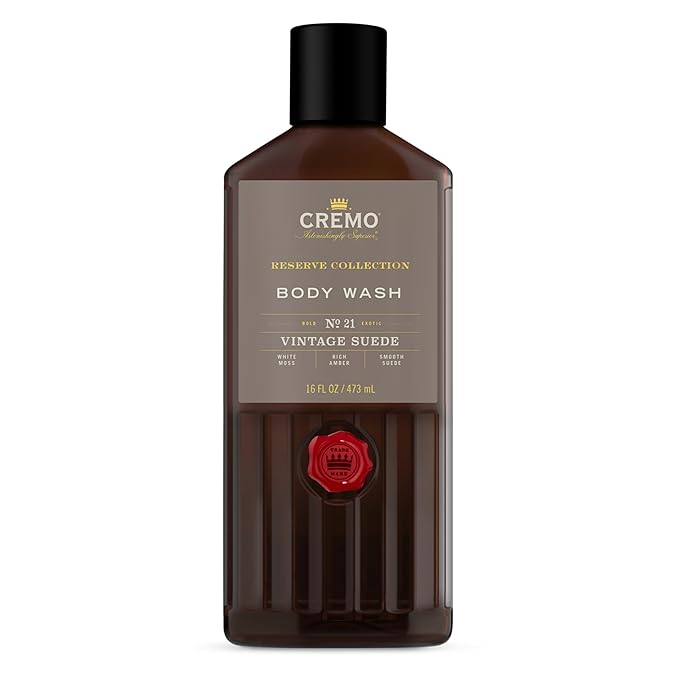 Cremo Men's Body Wash Bundle with 16 Fl Oz Blue Cedar &amp Cypress and 16 Fl Oz Vintage Suede Scents