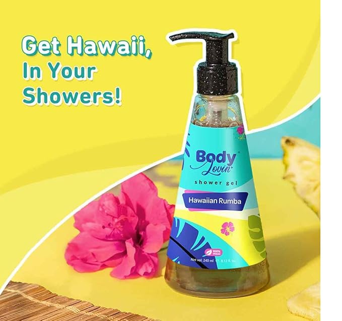 DRD BodyLovin' Hawaiian Rumba Shower Gel | SLS-Free Body Wash For Women &amp Men | Long Lasting Beachy Fragrance | Aloe-Infused Nourishing Body Cleanser For Soft &amp Smooth Skin (240 ml)