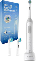Rotating Electric Toothbrush for Adults with 4 Modes Round Head and USB Charging Base - for Sensitive Gums IPX7 Waterproof (White)